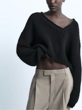 Zara Asymmetrical Neckline Knit Cropped Sweater